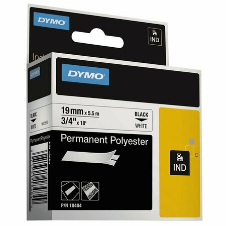 DYMO 18484 Rhino 3/4'' x 18' Black on White Industrial Polyester Permanent Label Tape 328DYM18484